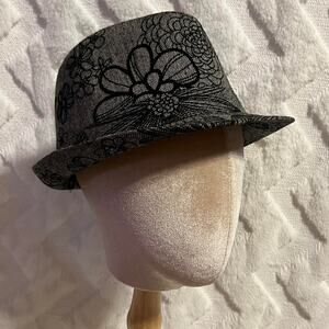 Grey and black floral fedora
